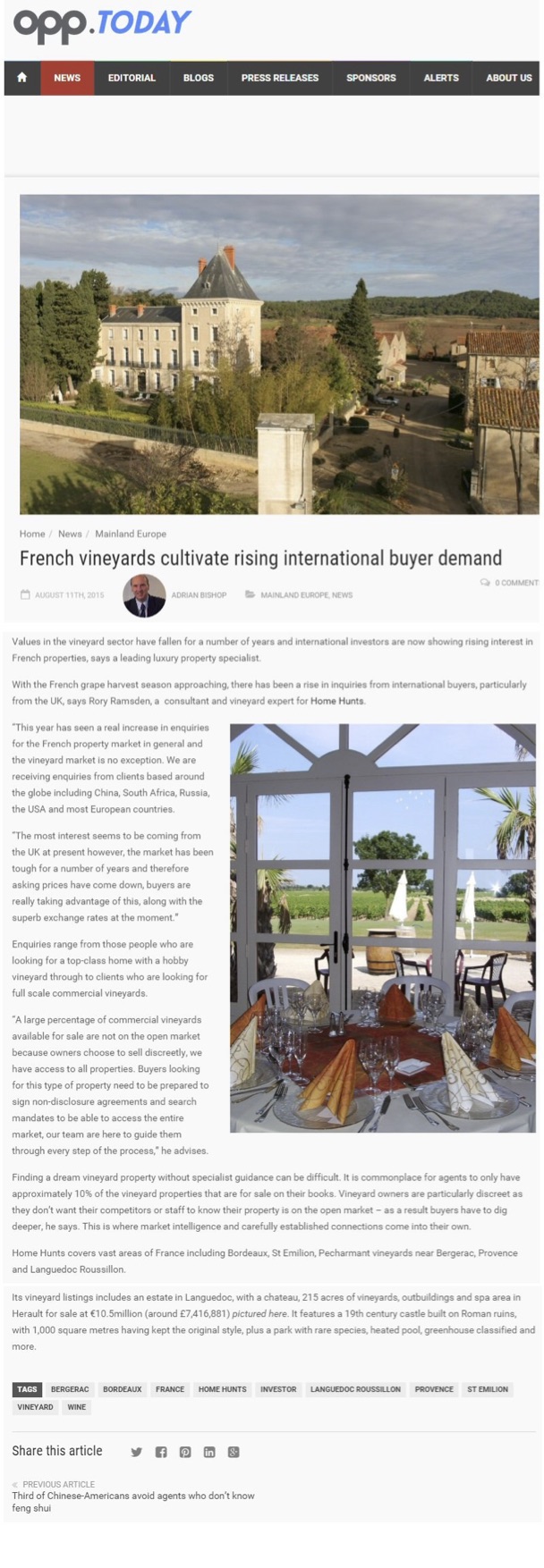 OPP Today – Interest in purchasing French vineyards on the rise….
