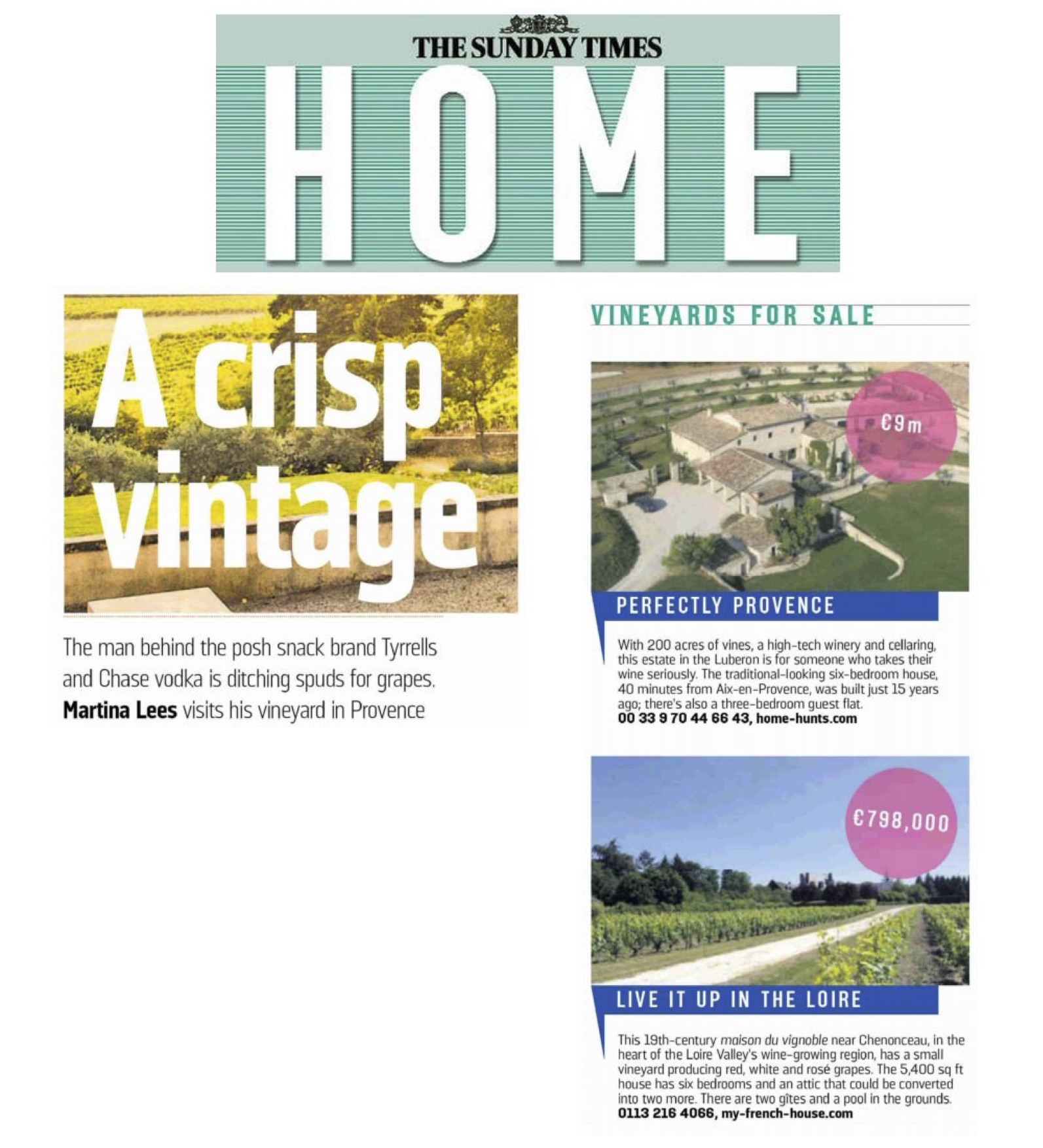 Sunday Times – French Vineyards for sale