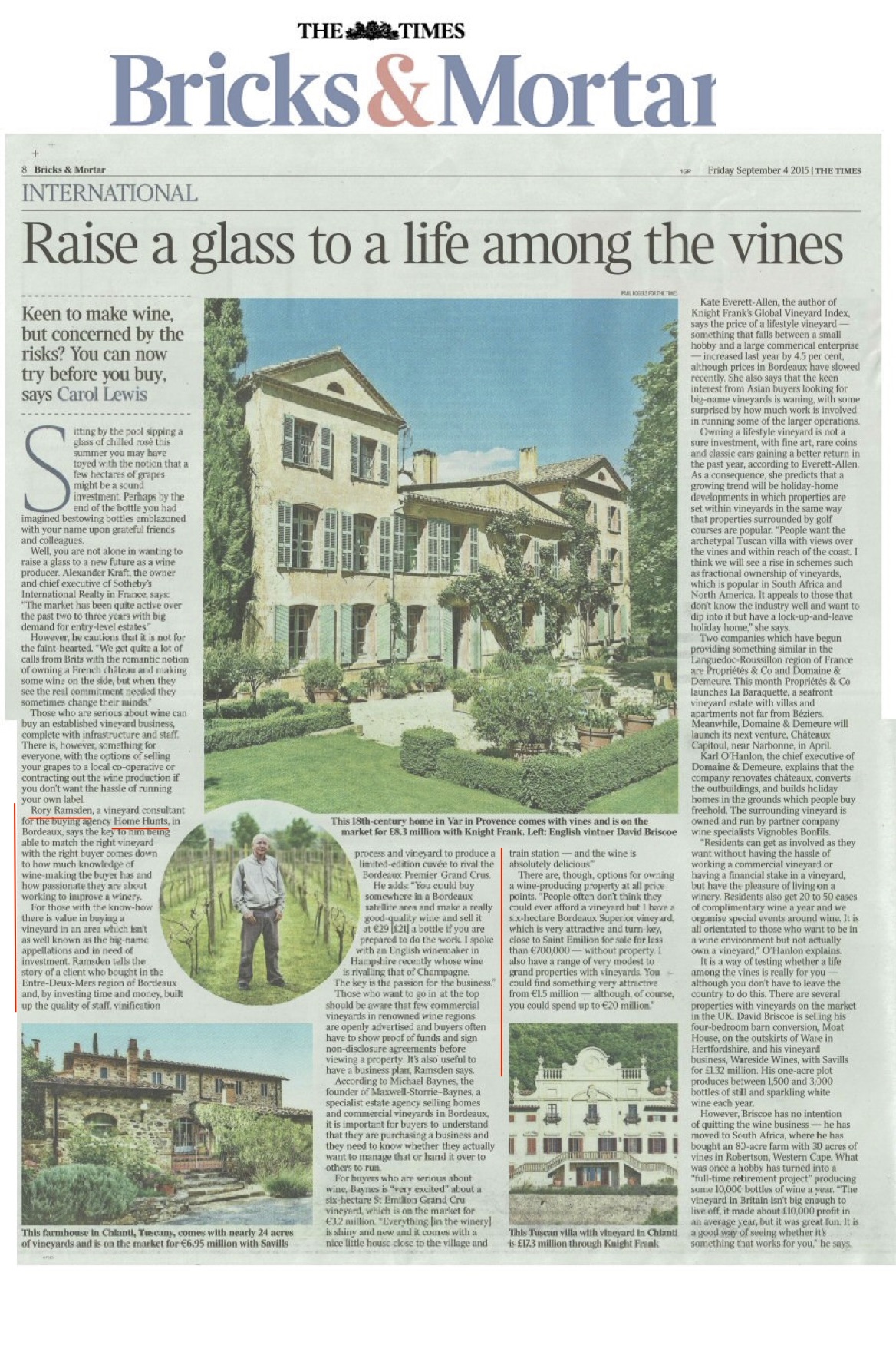 The Times – French vineyards – Raise a glass to a life in the vines