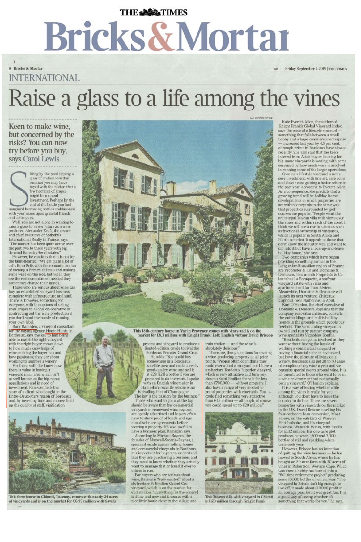 The Times – French vineyards – Raise a glass to a life in the vines