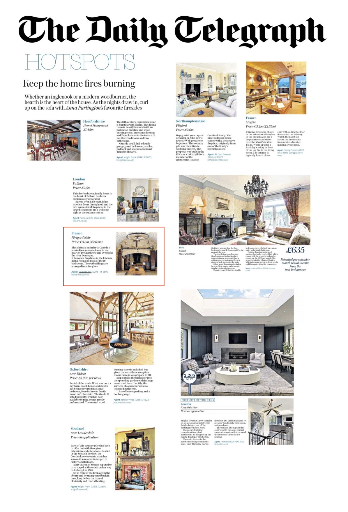 Daily Telegraph – Property hotspots (homes with open fires)