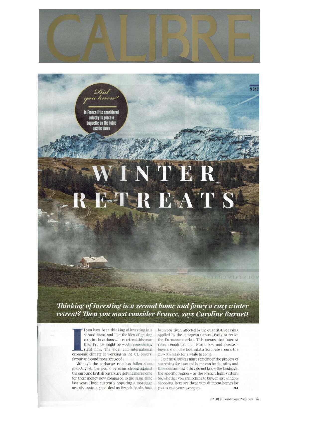 Calibre Magazine – Winter retreats – Alps properties