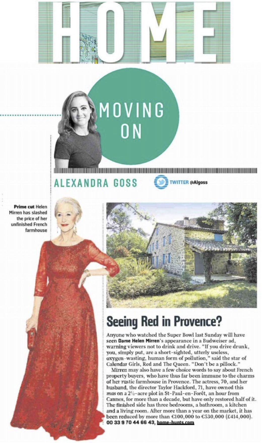 The Sunday Times – Dame Helen Mirren’s property in Provence