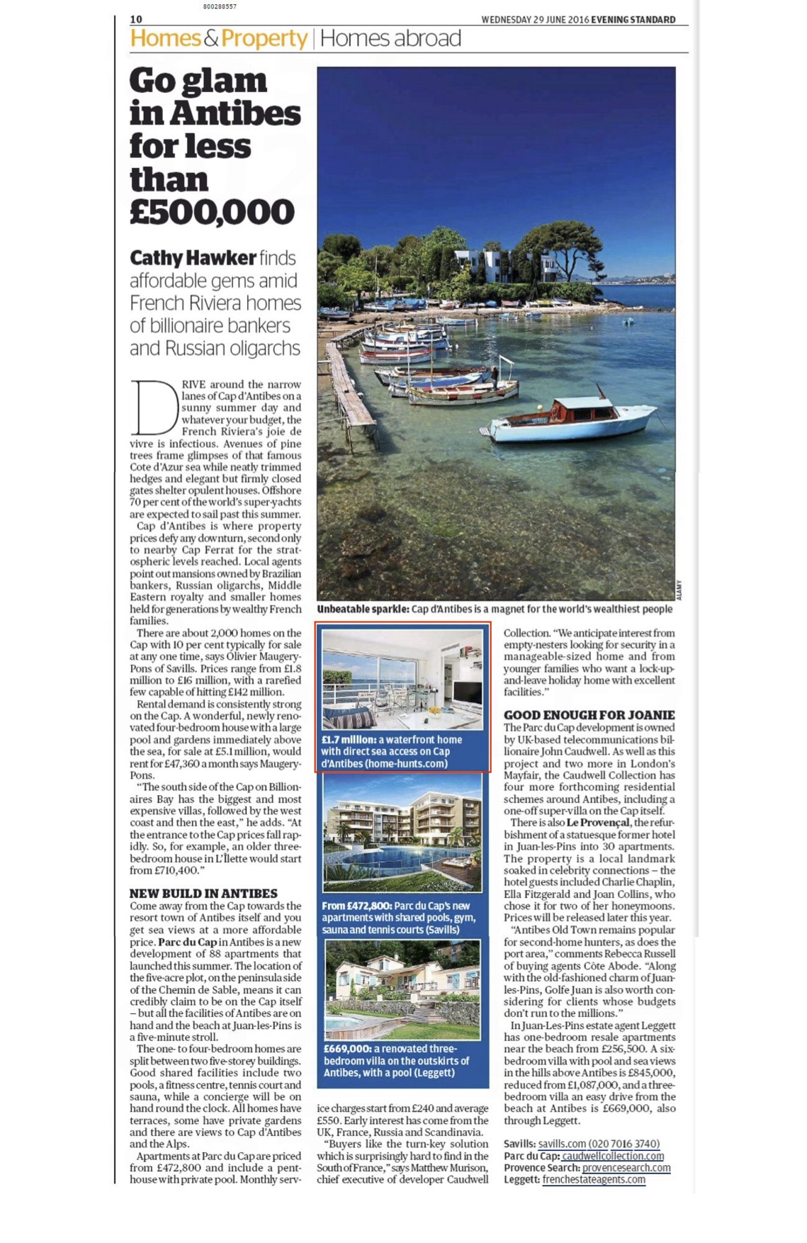 Evening Standard – Property on the French Riviera