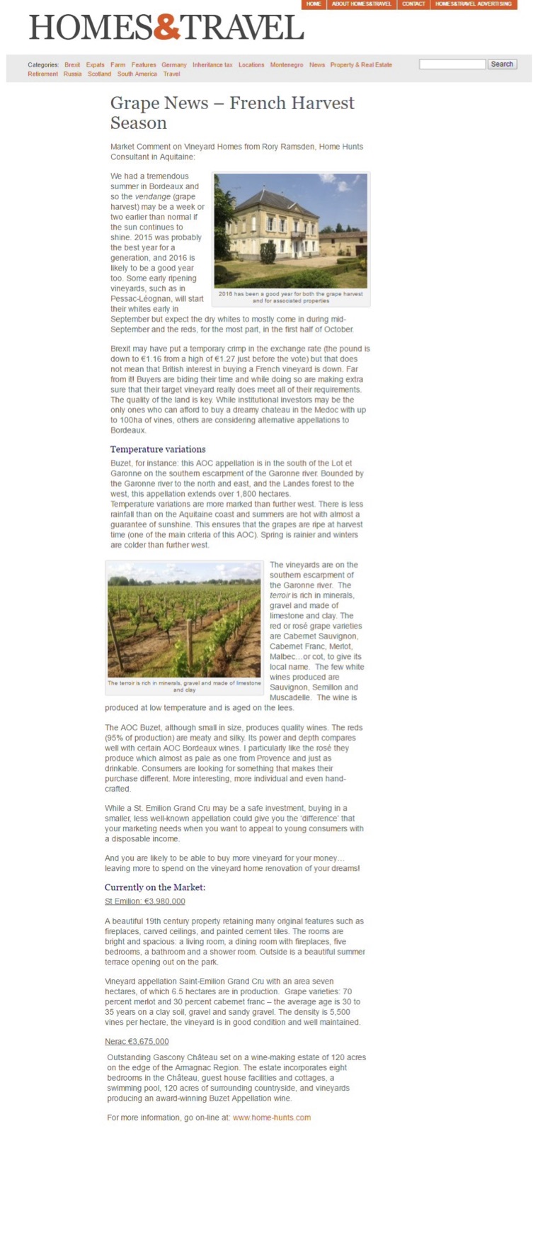Homes and Travel – News about the French vineyards market