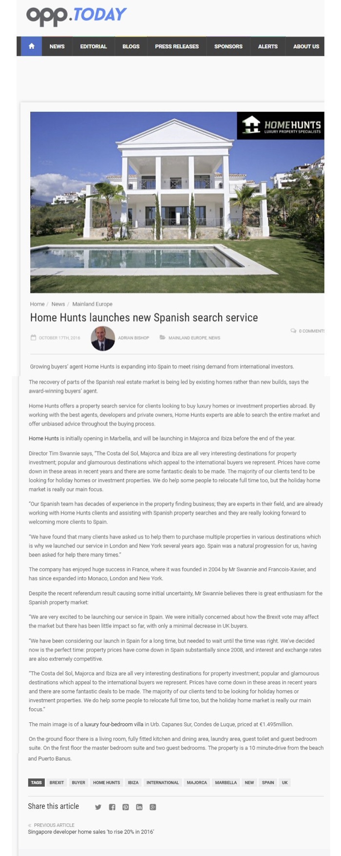 Home Hunts launch Spanish property finding service…. OPP and Property Wire