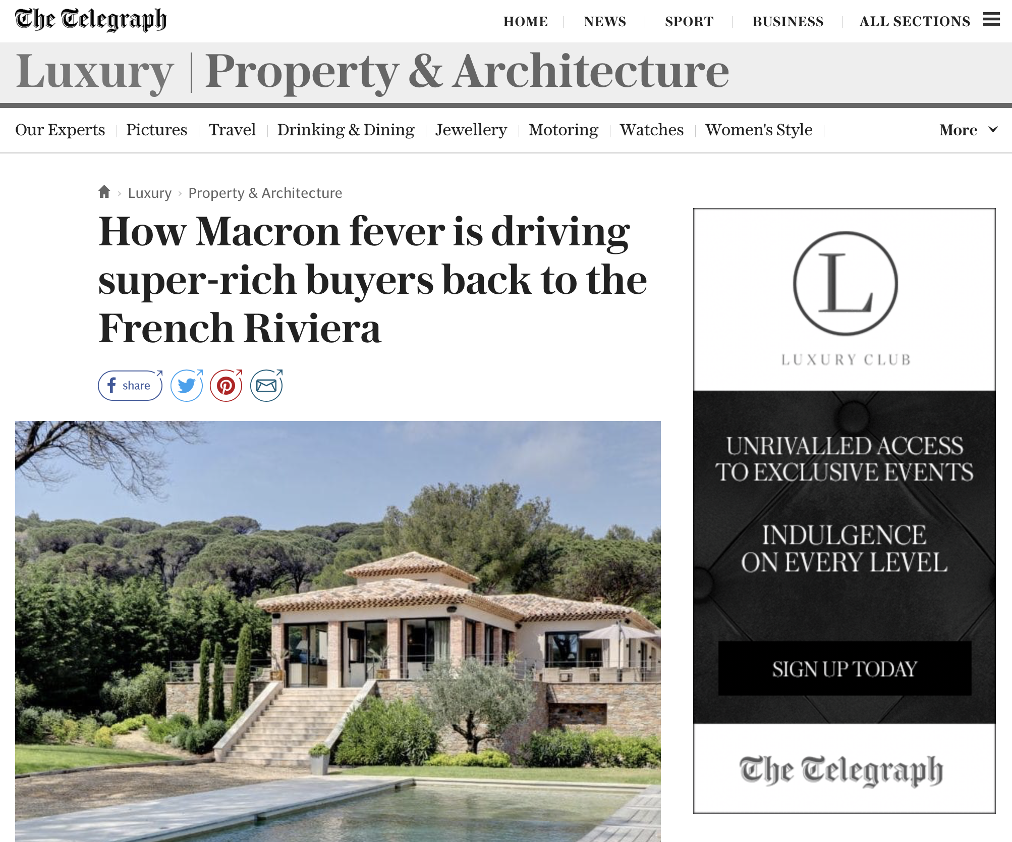 The Telegraph – How Macron fever is driving super-rich buyers back to the French Riviera