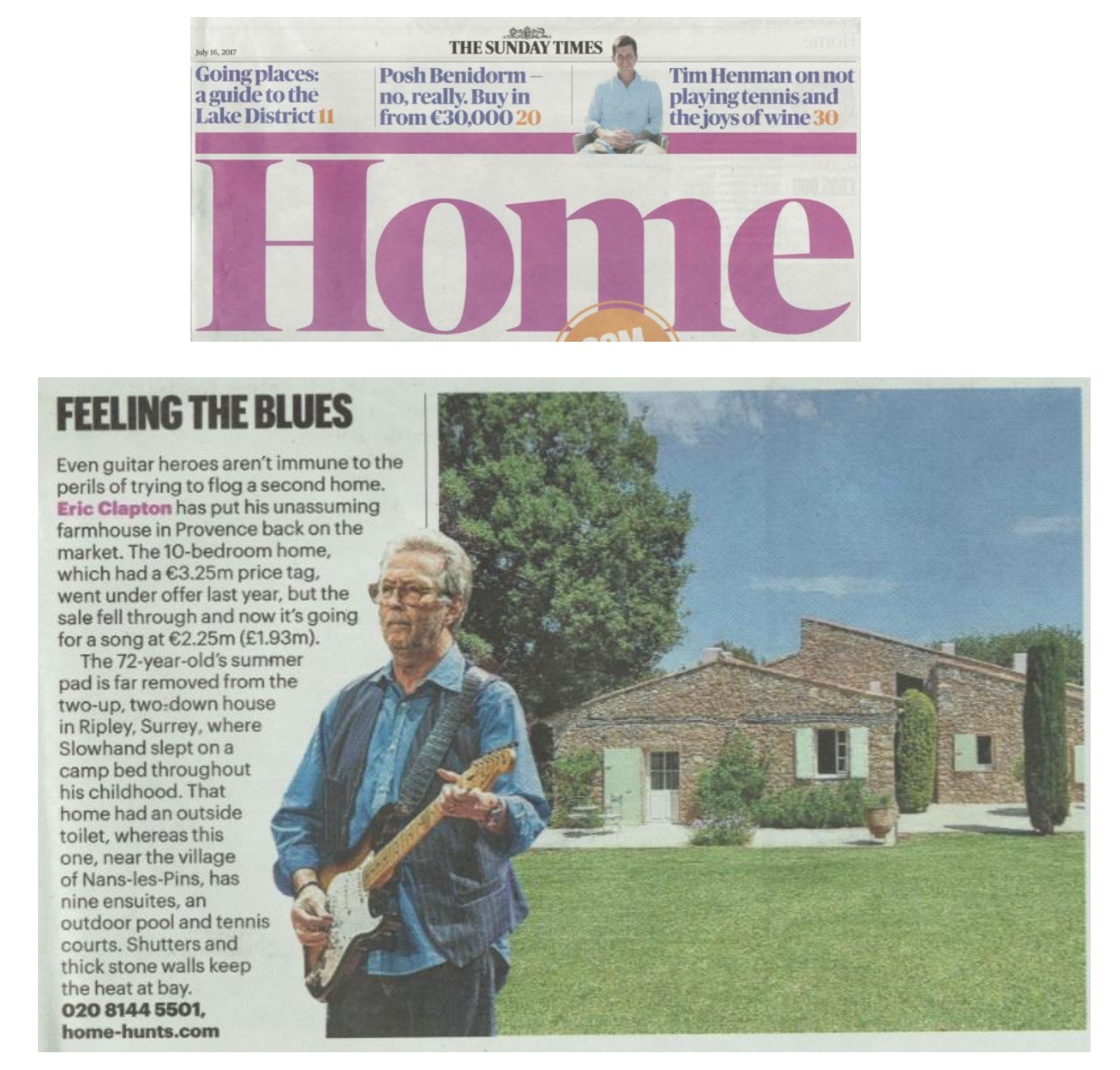 Sunday Times – Eric Clapton’s farmhouse in Provence