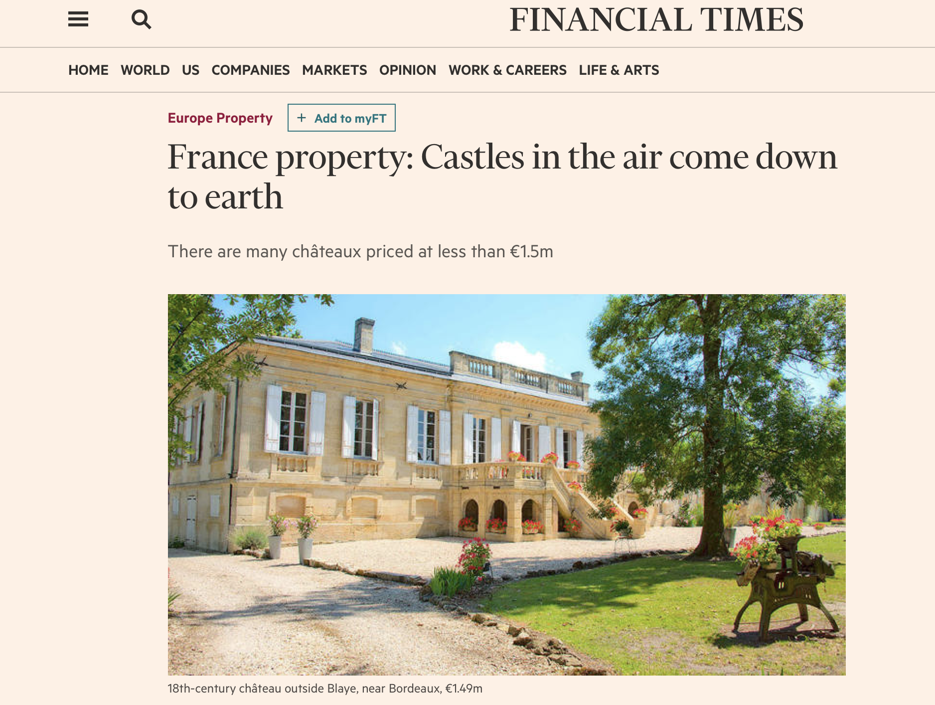 Financial Times – France property – French Chateaux article