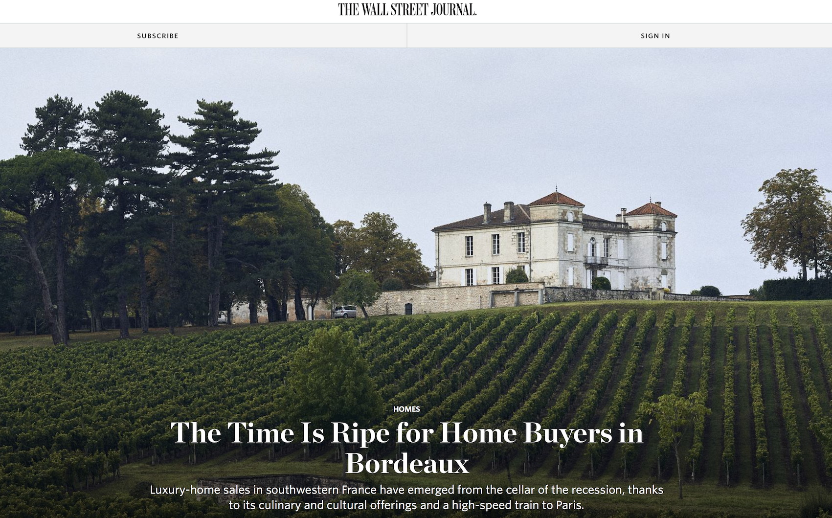 Wall Street Journal – Time is ripe to buy property in Bordeaux