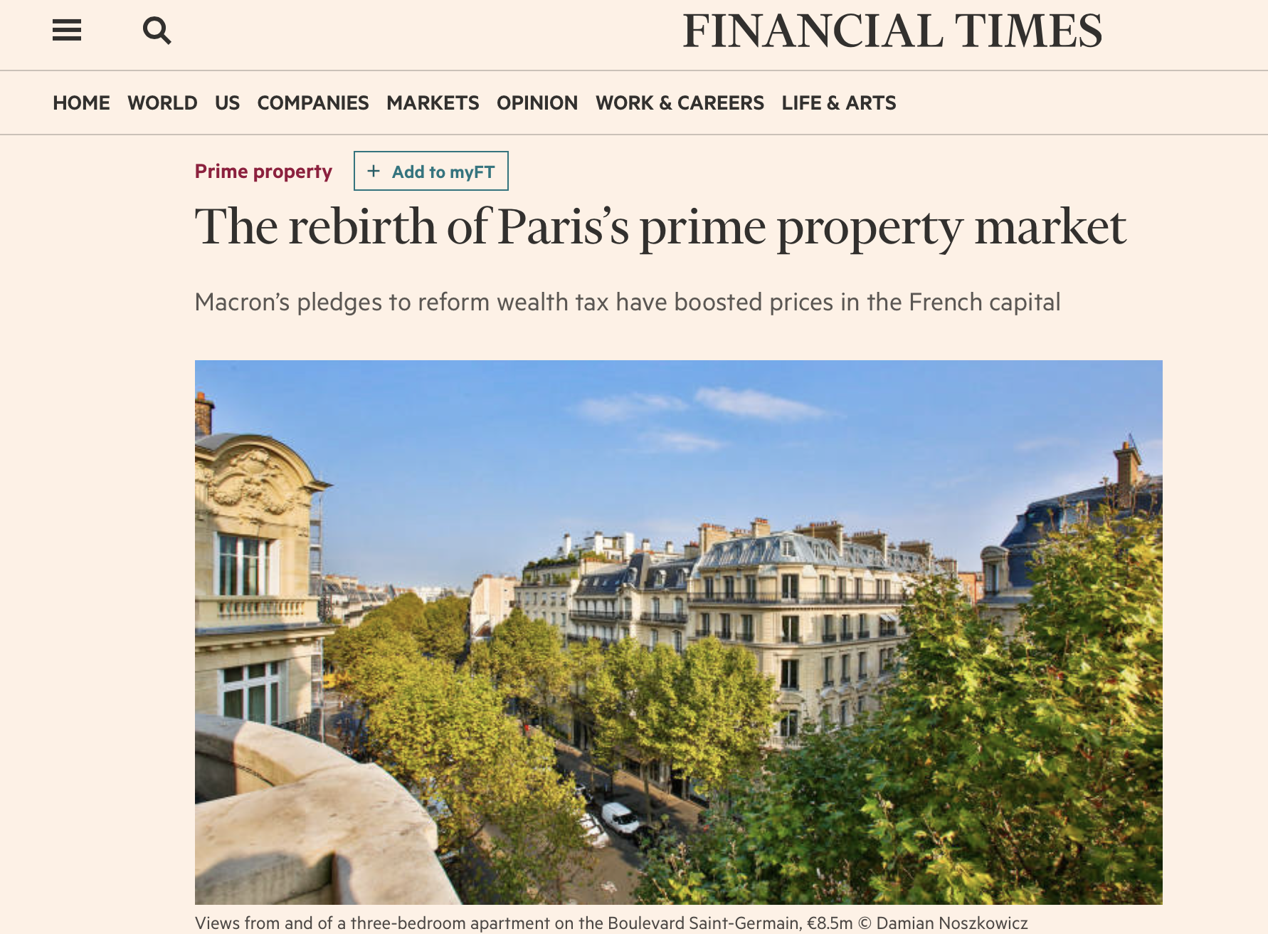 Financial Times – The Rebirth of Paris’s Prime Property Market