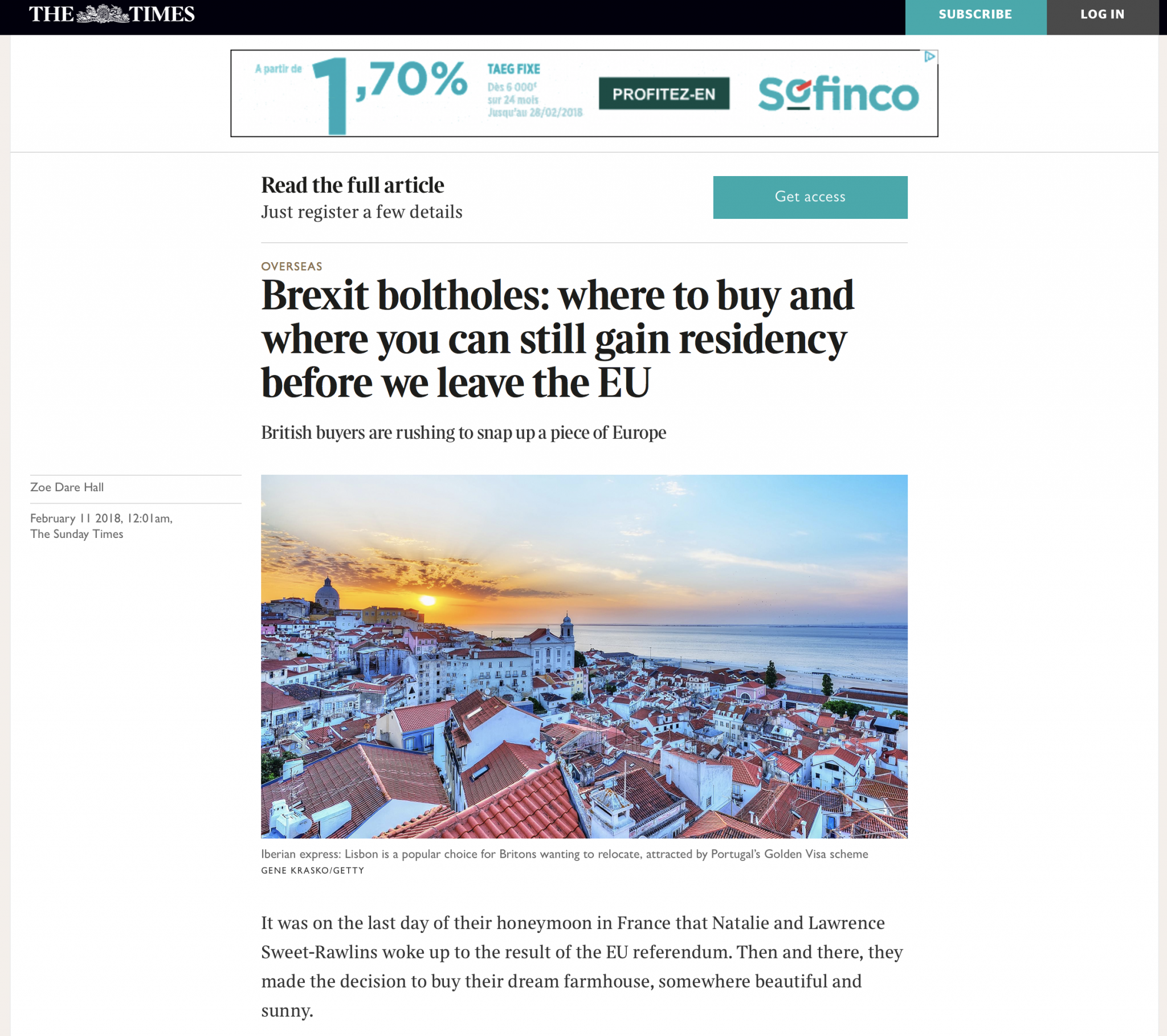 Sunday Times – Brexit boltholes – Where to buy property in Europe