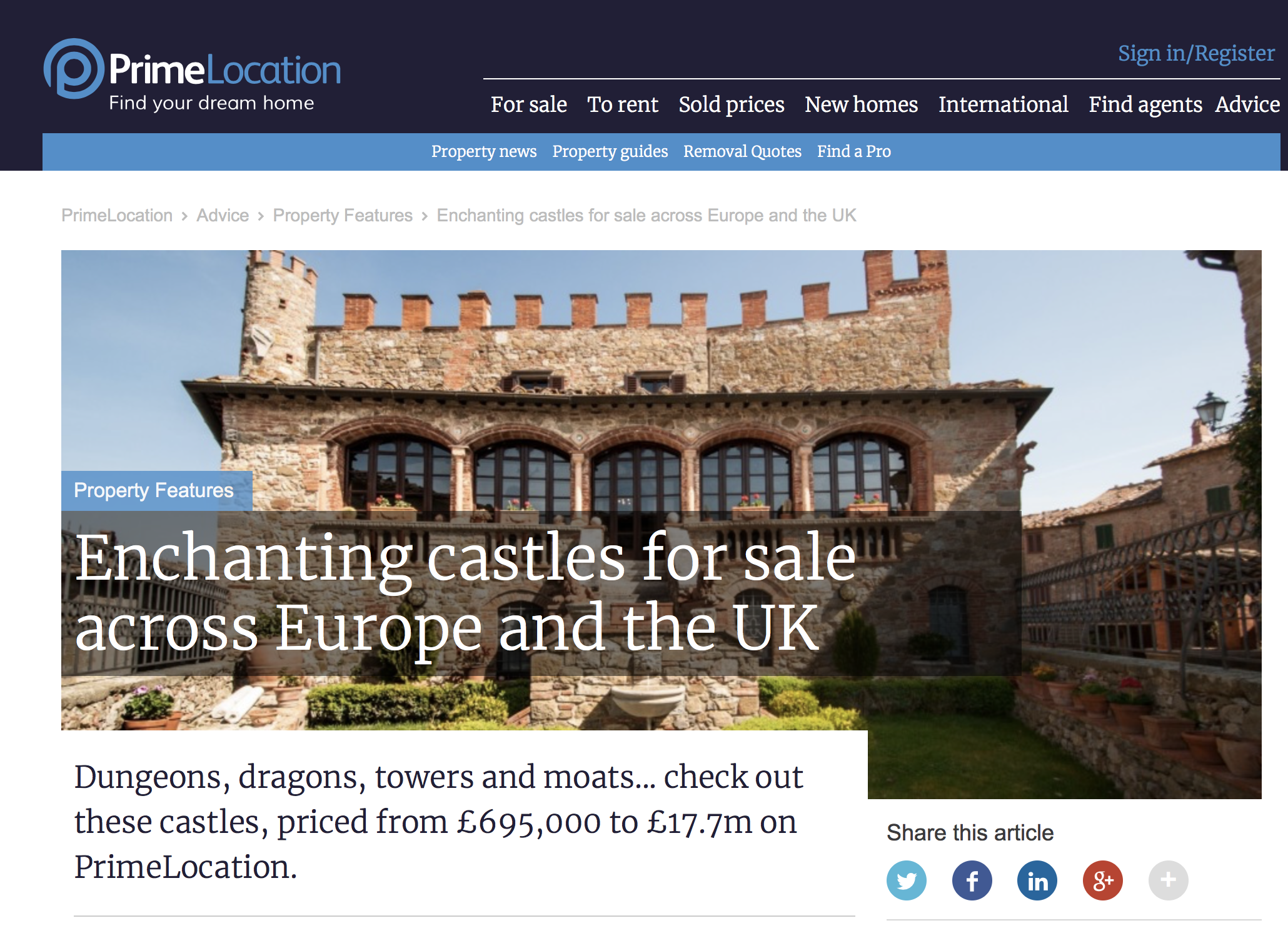 Prime Location – Castles for sale in Europe