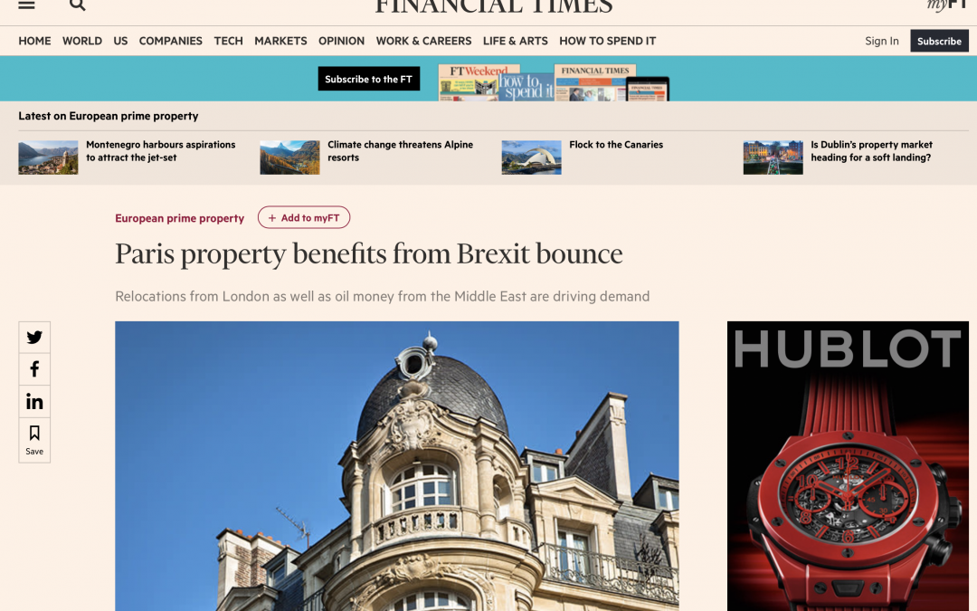 Financial Times – Paris Property benefits from Brexit Bounce