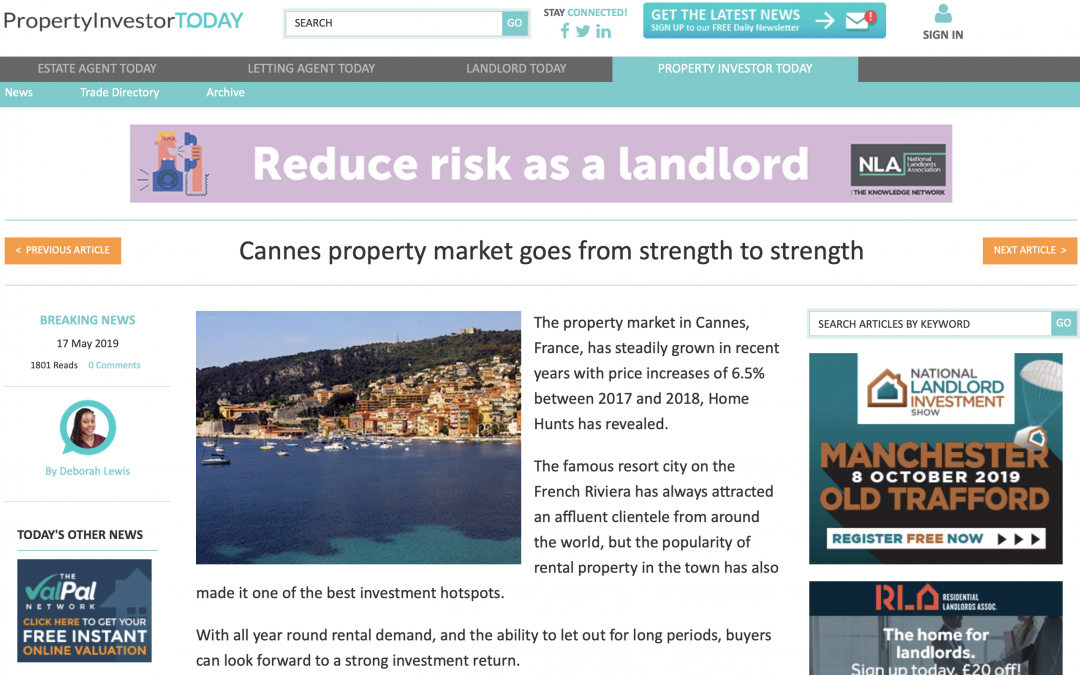 Property Investor Today – Cannes Property Market goes from strength to strength