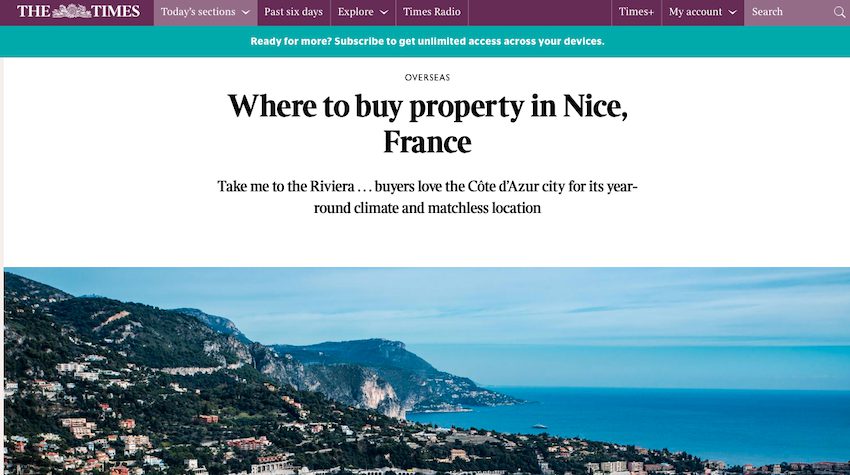 The Times – Where to buy Property in Nice